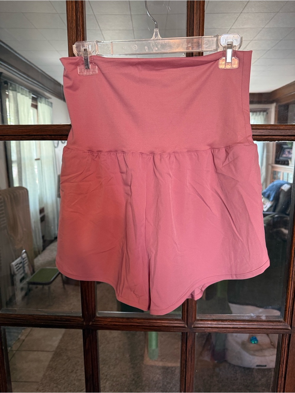 Zenana Womens High Waisted Athletic Shorts Pink Built-in Liner Tulip Hem Large